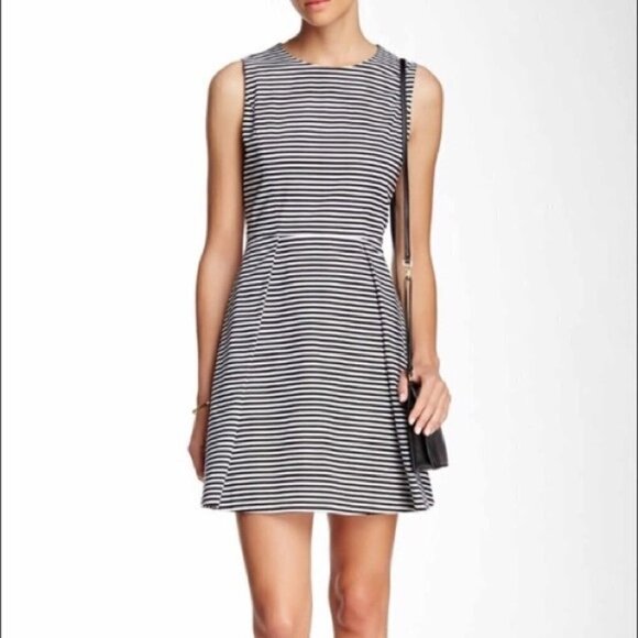 Kate Spade Saturday Black & White Stripe Let Loose Fit & Flare Dress 4 - Picture 1 of 7